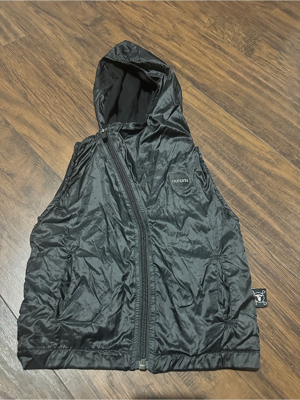 Nununu Kids Black Hooded Zip Vest Size 12-18 Months